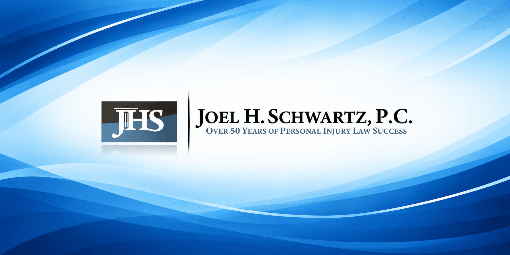 Logo of Joel H. Schwartz P.C. on a blue wave background with law emphasis