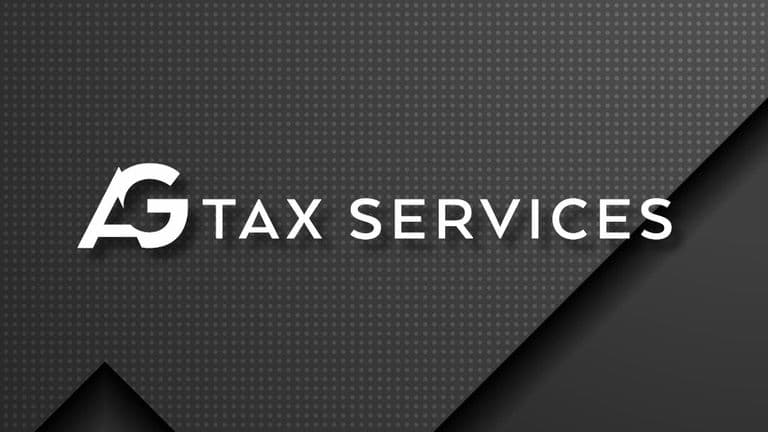 AG Tax Services logo on dark textured background.