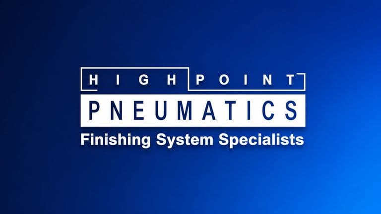 High Point Pneumatics logo with tagline “Finishing System Specialists” on blue background.