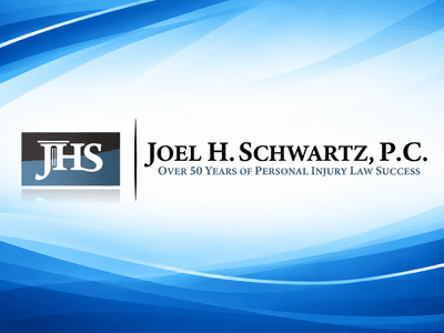 Logo of Joel H. Schwartz P.C. on a blue wave background with law emphasis