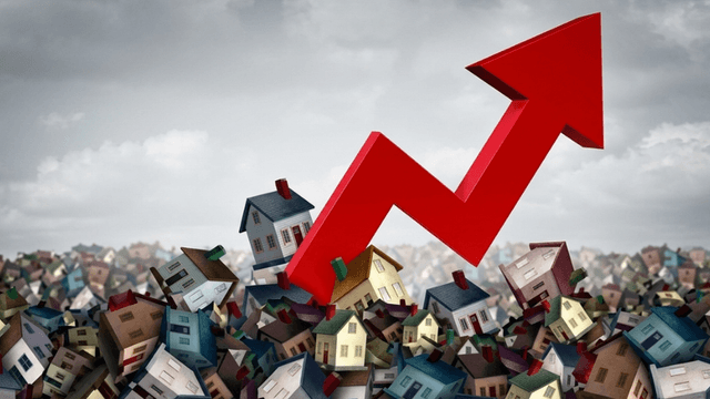 Graphical representation of rising real estate market trends among clustered houses
