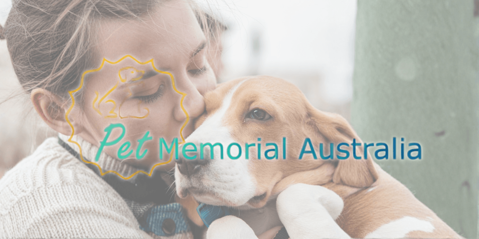 A woman lovingly kisses a dog with the Pet Memorial Australia logo.